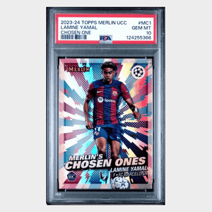 Lamine Yamal PSA 10 2023-24 Topps Merlin UEFA Club Competitions Chosen One's Rookie RC Card #MC1