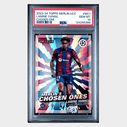 Lamine Yamal PSA 10 2023-24 Topps Merlin UEFA Club Competitions Chosen One's Rookie RC Card #MC1