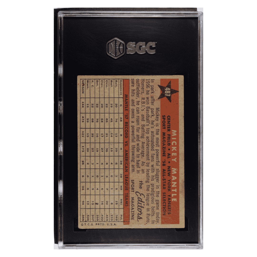 Mickey Mantle SGC A 1958 Topps All Star Card #487
