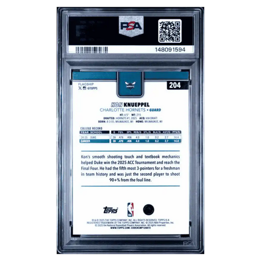 Kon Knueppel PSA 9 2025 Topps Rainbow Foilboard Rookie RC Card #204