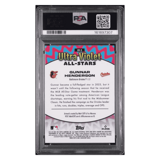 Gunnar Henderson PSA 9 2025 Topps Chrome Ultra Violet All Stars Card #UV5