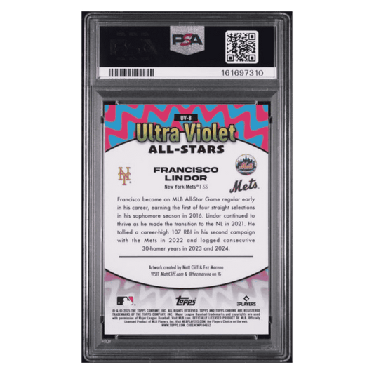 Francisco Lindor PSA 10 2025 Topps Chrome Ultra Violet All Stars Card #UV8