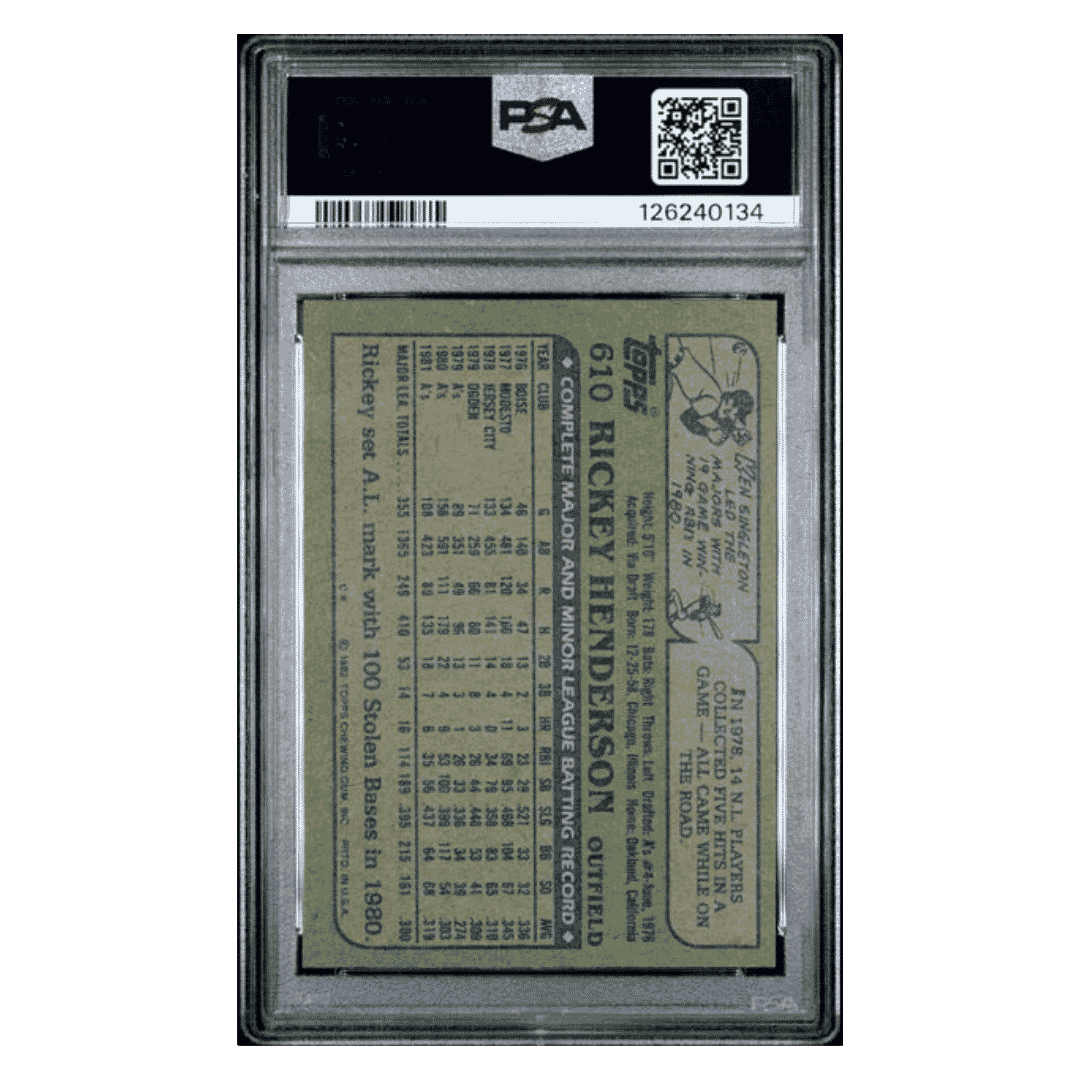 Rickey Henderson PSA 8 1982 Topps Card #610