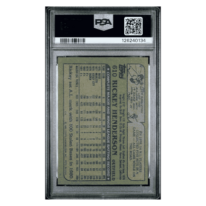 Rickey Henderson PSA 8 1982 Topps Card #610