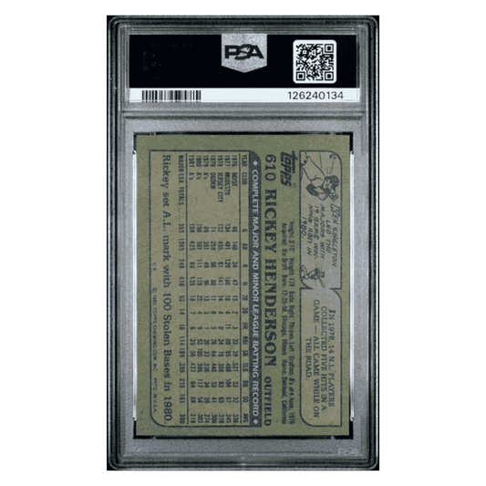Rickey Henderson PSA 8 1982 Topps Card #610