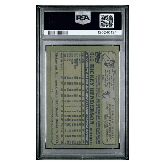 Rickey Henderson PSA 8 1982 Topps Card #610