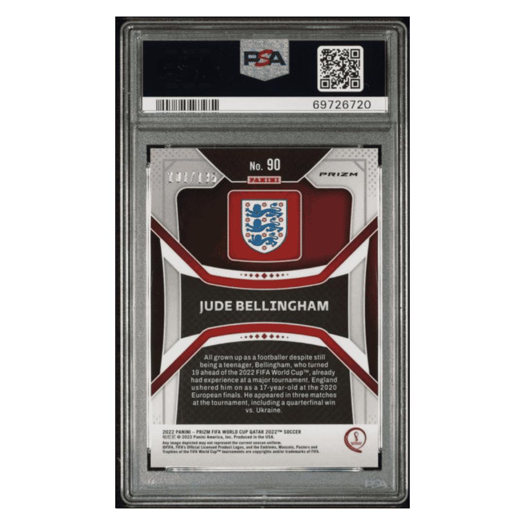Jude Bellingham PSA 10 2022 Panini Prizm FIFA World Cup Qatar Blue Choice #d/ 135 Card #90