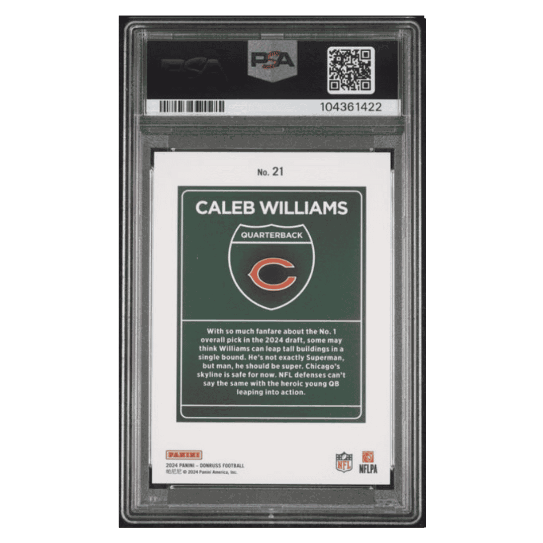 Caleb WIlliams PSA 10 2024 Panini Donruss Downtown! Rookie RC Card #21