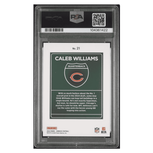 Caleb WIlliams PSA 10 2024 Panini Donruss Downtown! Rookie RC Card #21