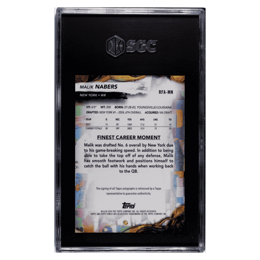 Malik Nabers SGC 10 2024 Topps Finest Rookie Autographed Card #RFA-MN