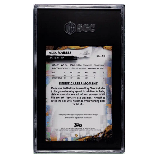 Malik Nabers SGC 10 2024 Topps Finest Rookie Autographed Card #RFA-MN