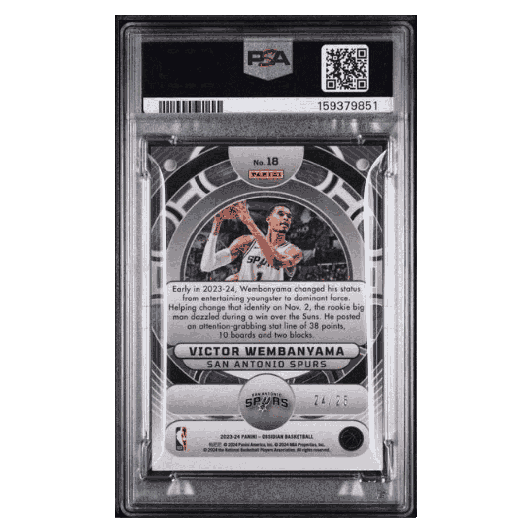 Victor Wembanyama PSA 10 2023 Panini Obsidian Orbital Electric Etch Green Rookie RC #d/ 25 Card #18