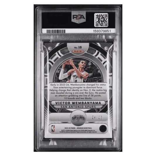Victor Wembanyama PSA 10 2023 Panini Obsidian Orbital Electric Etch Green Rookie RC #d/ 25 Card #18