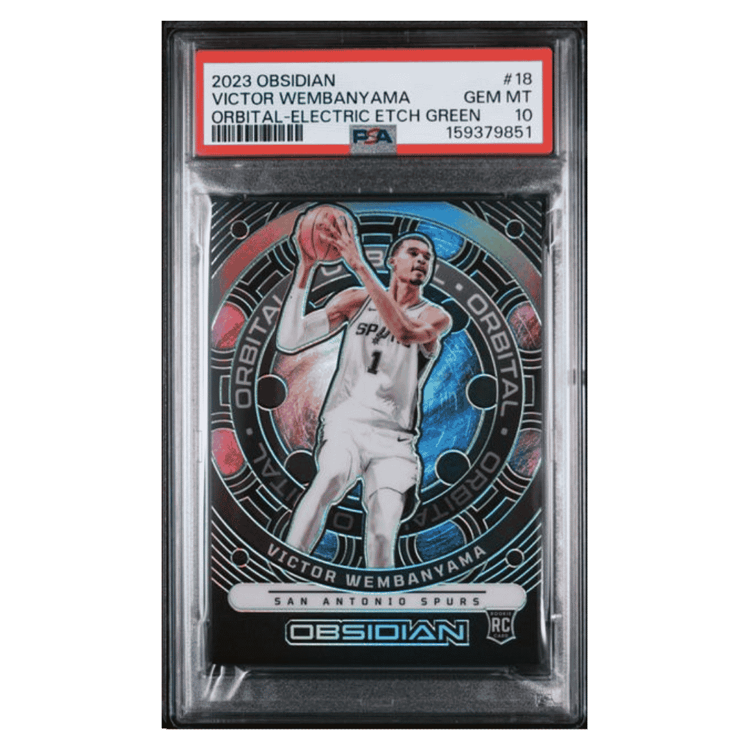 Victor Wembanyama PSA 10 2023 Panini Obsidian Orbital Electric Etch Green Rookie RC #d/ 25 Card #18