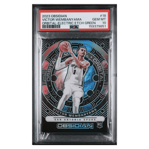 Victor Wembanyama PSA 10 2023 Panini Obsidian Orbital Electric Etch Green Rookie RC #d/ 25 Card #18