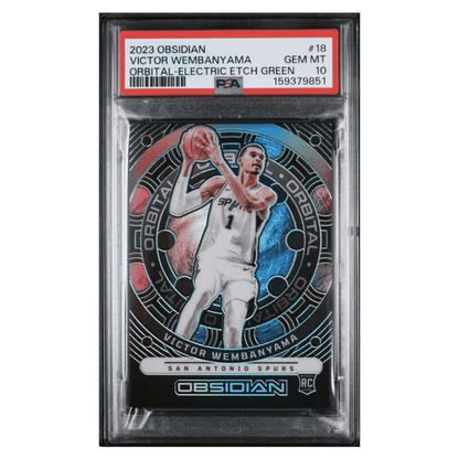 Victor Wembanyama PSA 10 2023 Panini Obsidian Orbital Electric Etch Green Rookie RC #d/ 25 Card #18