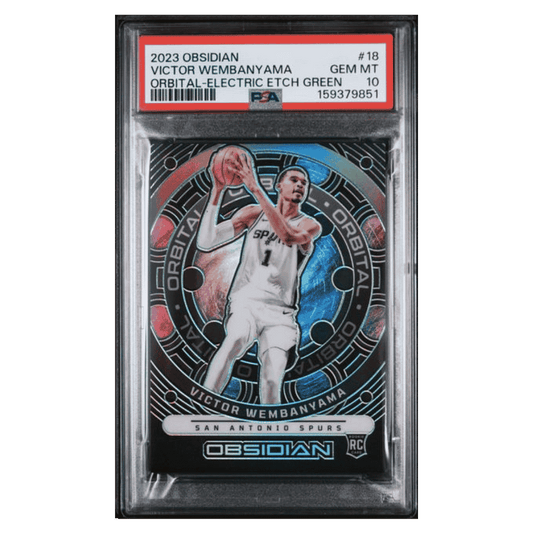 Victor Wembanyama PSA 10 2023 Panini Obsidian Orbital Electric Etch Green Rookie RC #d/ 25 Card #18