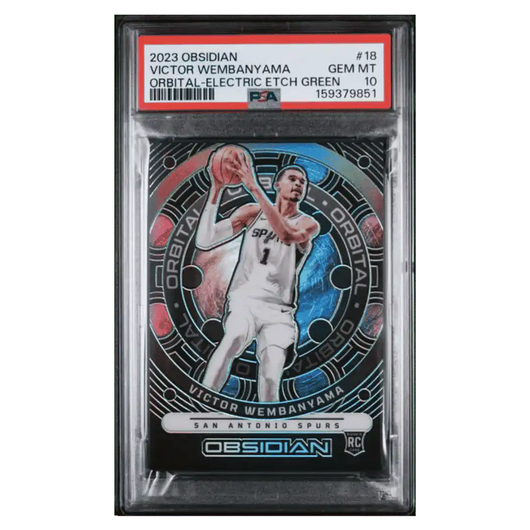Victor Wembanyama PSA 10 2023 Panini Obsidian Orbital Electric Etch Green Rookie RC #d/ 25 Card #18