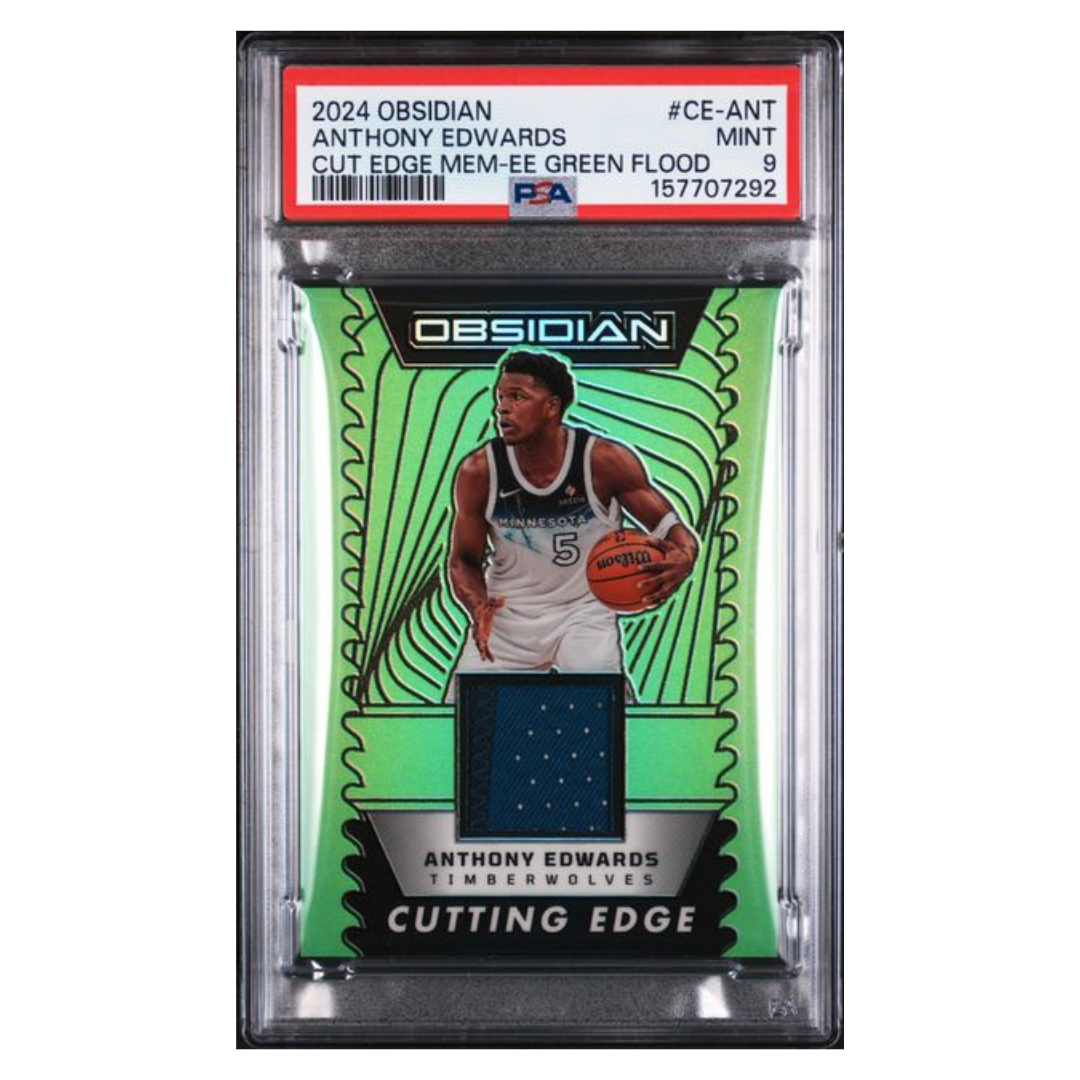 Anthony Edwards PSA 9 2024 Panini Obsidian Cutting Edge Memorabilia- EE Green Flood #d/ 24 Card #CE-ANT