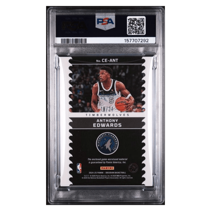 Anthony Edwards PSA 9 2024 Panini Obsidian Cutting Edge Memorabilia- EE Green Flood #d/ 24 Card #CE-ANT