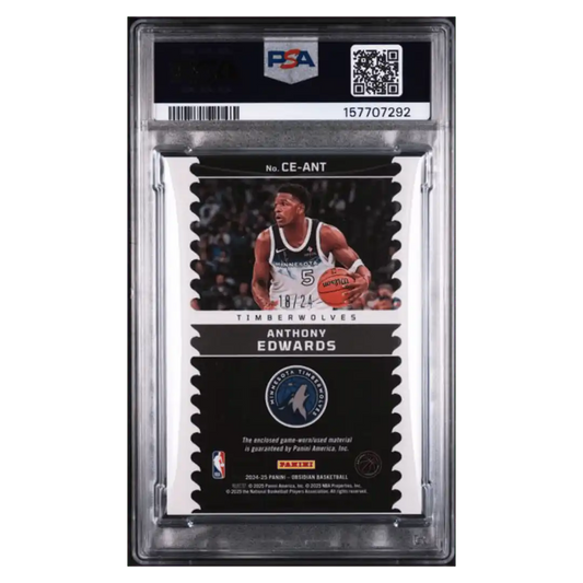 Anthony Edwards PSA 9 2024 Panini Obsidian Cutting Edge Memorabilia- EE Green Flood #d/ 24 Card #CE-ANT