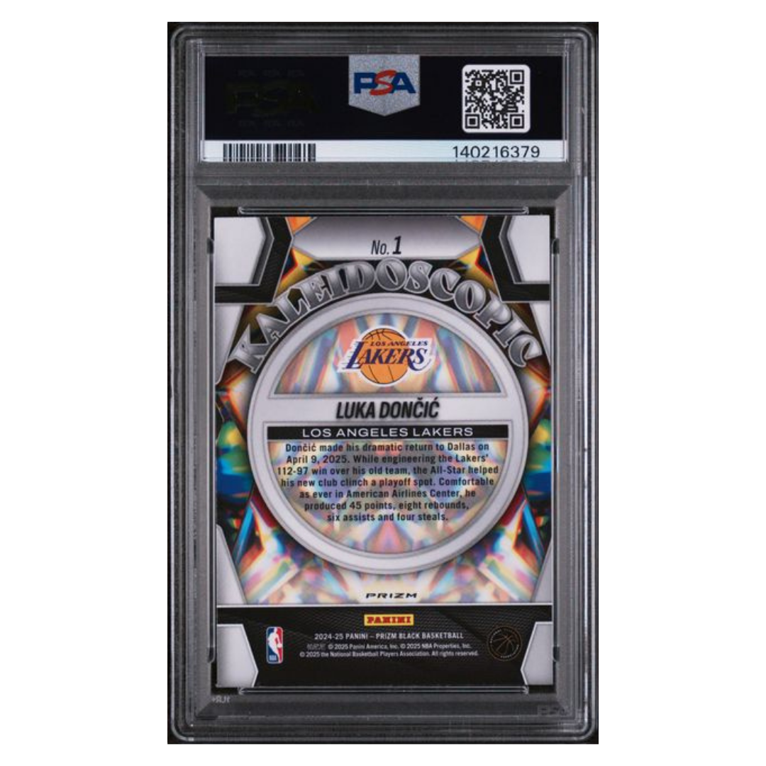 Luka Doncic PSA 10 2024 Panini Prizm Black Kaleidoscopic Silver Prizm Card #1