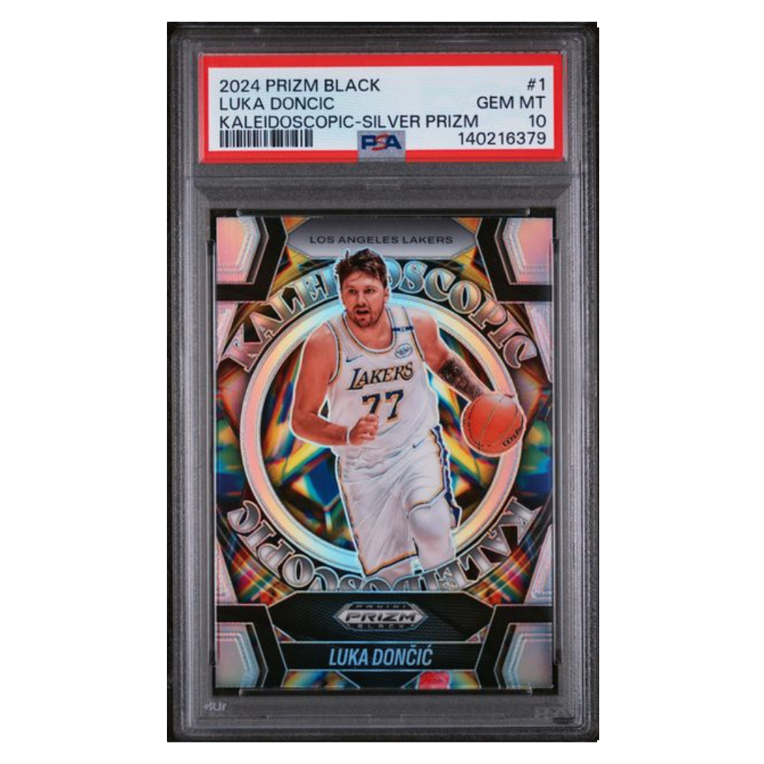Luka Doncic PSA 10 2024 Panini Prizm Black Kaleidoscopic Silver Prizm Card #1