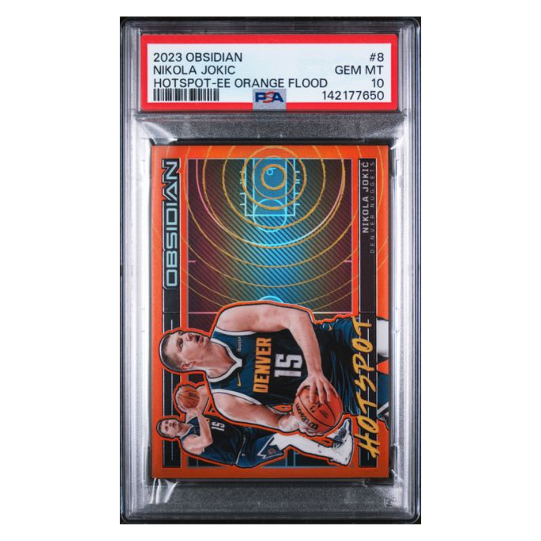 Nikola Jokic PSA 10 2023 Panini Obsidian Hotspot - EE Orange Flood #d/ 75 Card #8