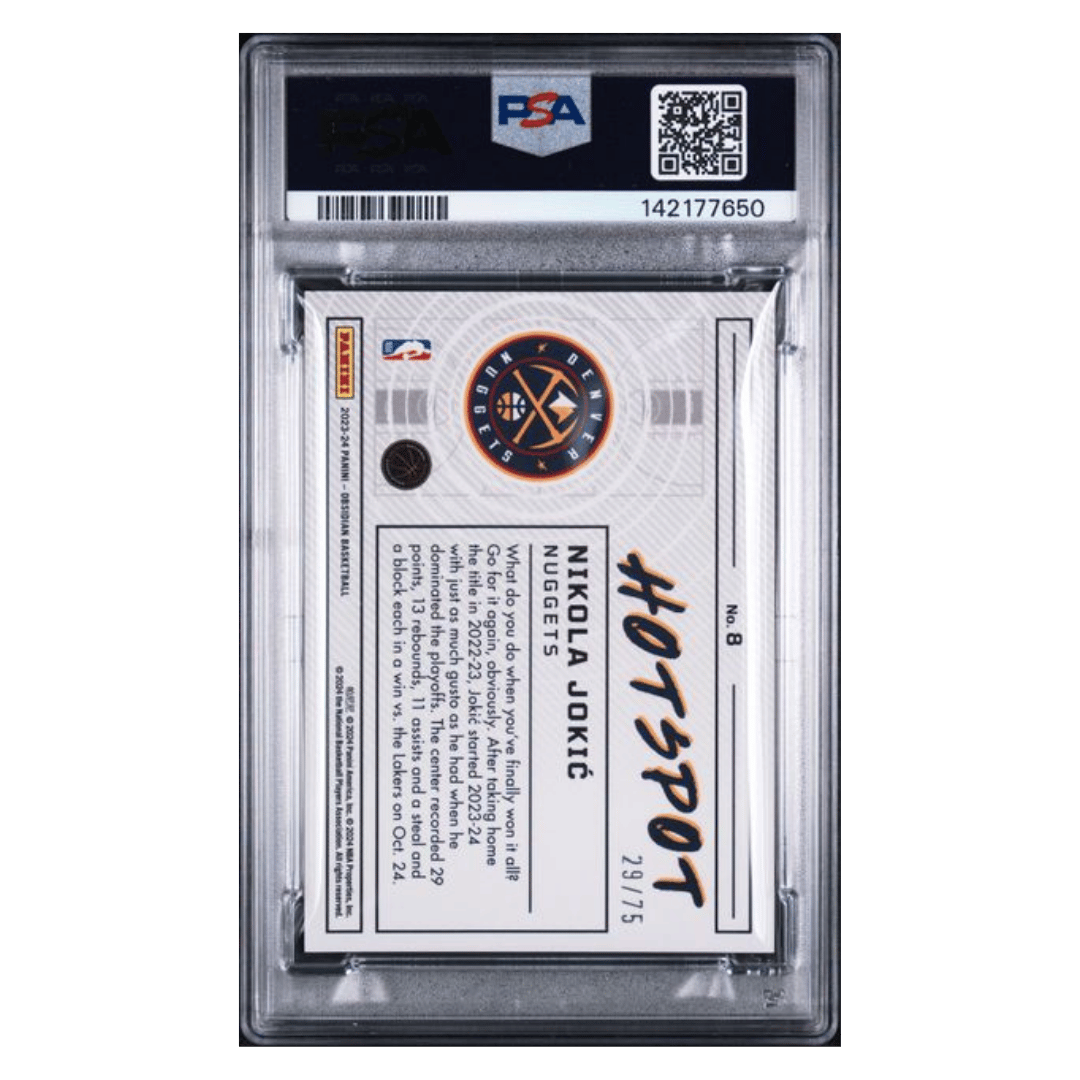 Nikola Jokic PSA 10 2023 Panini Obsidian Hotspot - EE Orange Flood #d/ 75 Card #8