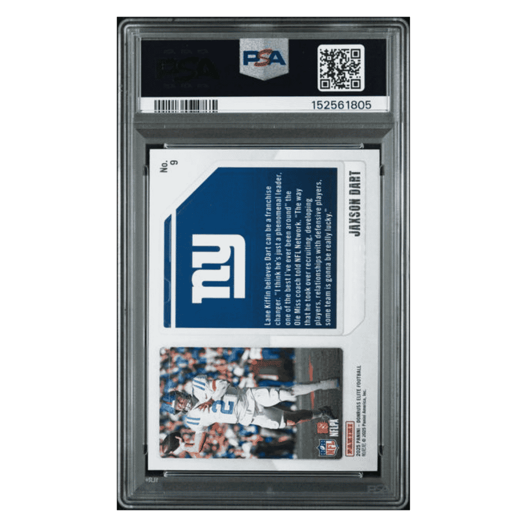 Jaxson Dart PSA 9 2025 Panini Donruss Elite Extra Edition Blue Rookie RC #d/ 75 Card #9