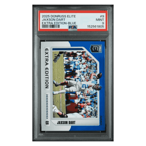 Jaxson Dart PSA 9 2025 Panini Donruss Elite Extra Edition Blue Rookie RC #d/ 75 Card #9