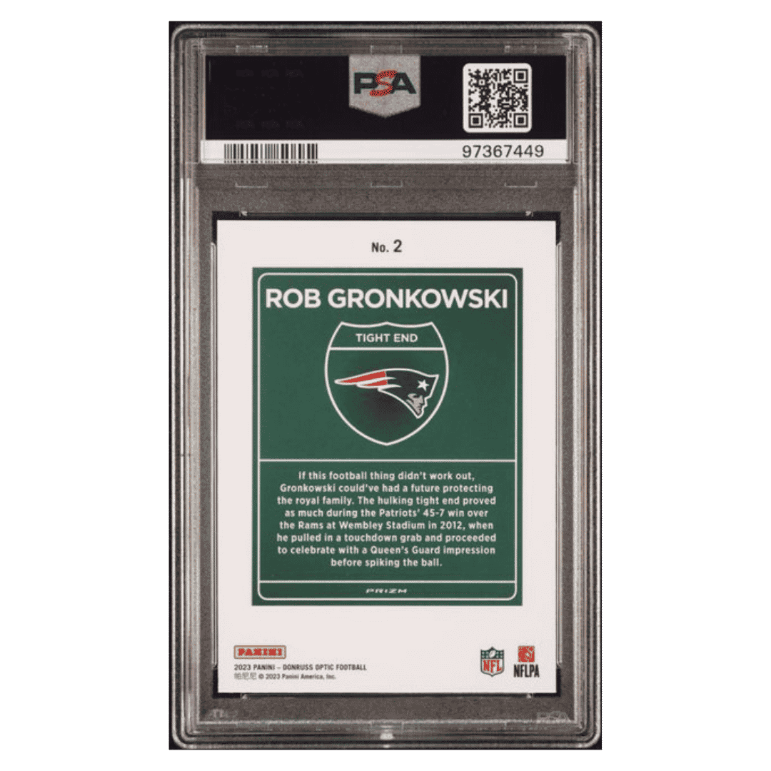 Rob Gronkowski PSA 10 2023 Panini Donruss Optic International Downtown Card #2