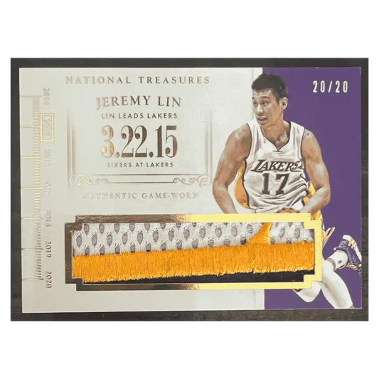 Jeremy Lin 2014-15 Panini National Treasures Timelines Game Worn Patch #20/ 20 Card #T-JL