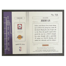Jeremy Lin 2014-15 Panini National Treasures Timelines Game Worn Patch #20/ 20 Card #T-JL