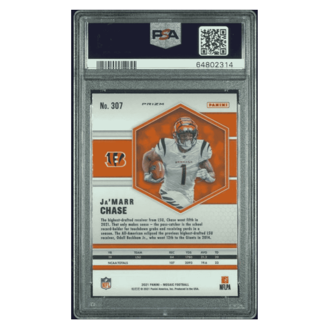 Ja'Marr Chase PSA 10 2021 Panini Mosaic Reactive Orange Rookie RC Card #307