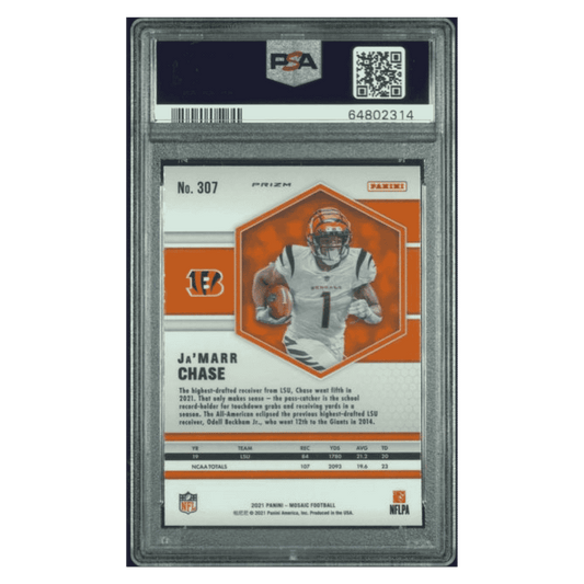 Ja'Marr Chase PSA 10 2021 Panini Mosaic Reactive Orange Rookie RC Card #307