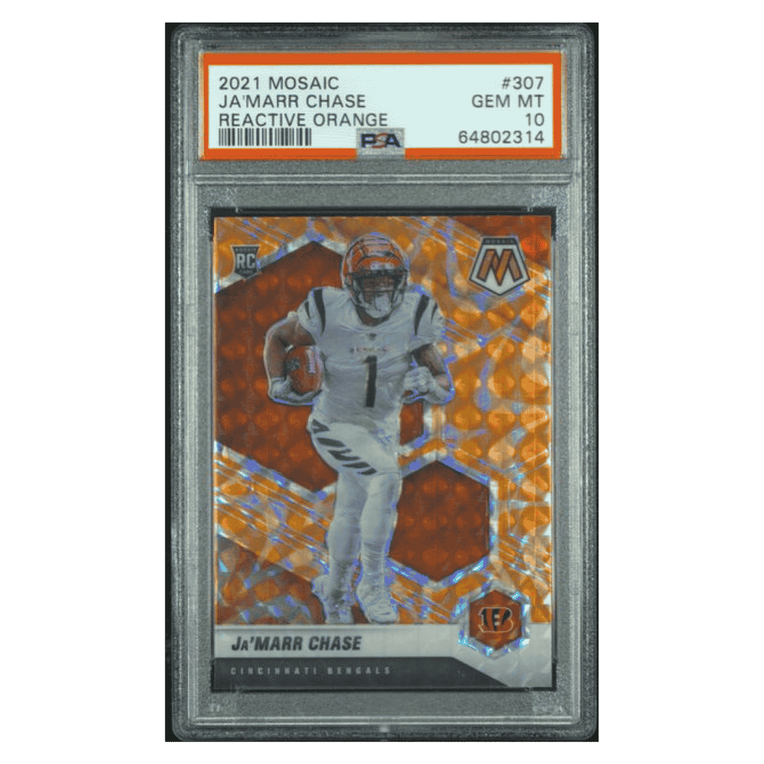Ja'Marr Chase PSA 10 2021 Panini Mosaic Reactive Orange Rookie RC Card #307