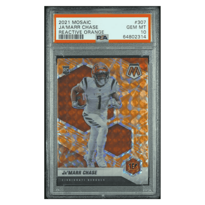 Ja'Marr Chase PSA 10 2021 Panini Mosaic Reactive Orange Rookie RC Card #307