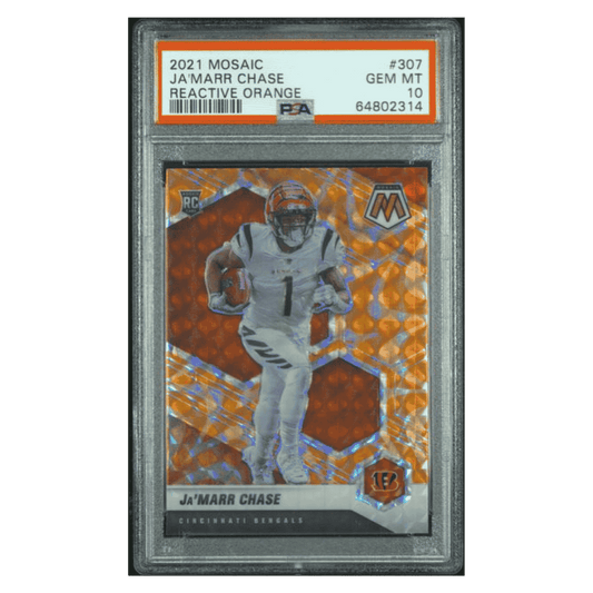 Ja'Marr Chase PSA 10 2021 Panini Mosaic Reactive Orange Rookie RC Card #307