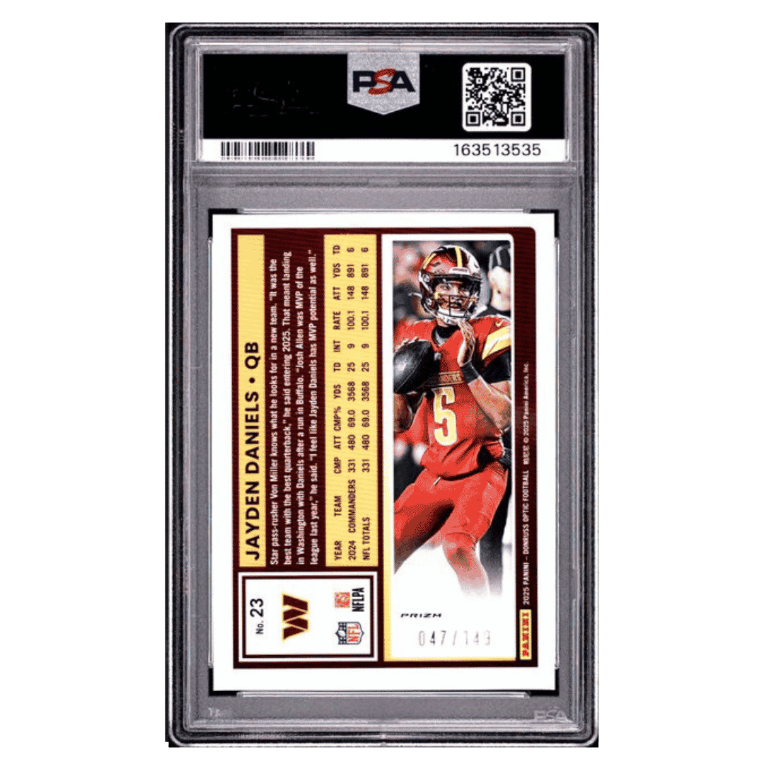 Jayden Daniels PSA 9 2025 Panini Donruss Optic Red Card #23
