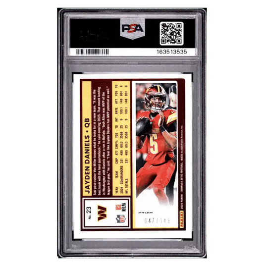 Jayden Daniels PSA 9 2025 Panini Donruss Optic Red Card #23