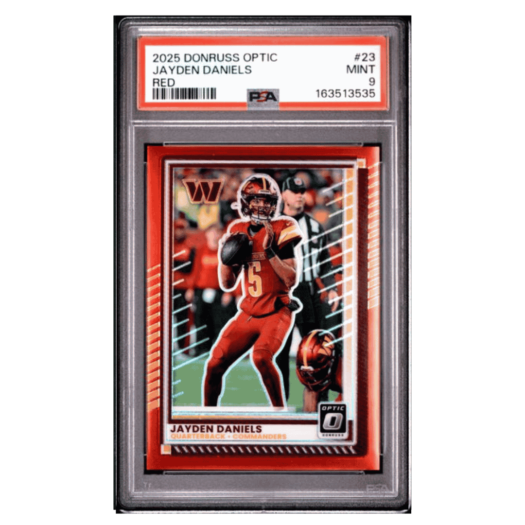 Jayden Daniels PSA 9 2025 Panini Donruss Optic Red Card #23