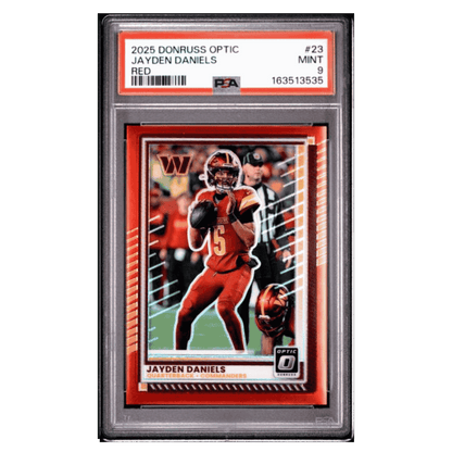 Jayden Daniels PSA 9 2025 Panini Donruss Optic Red Card #23