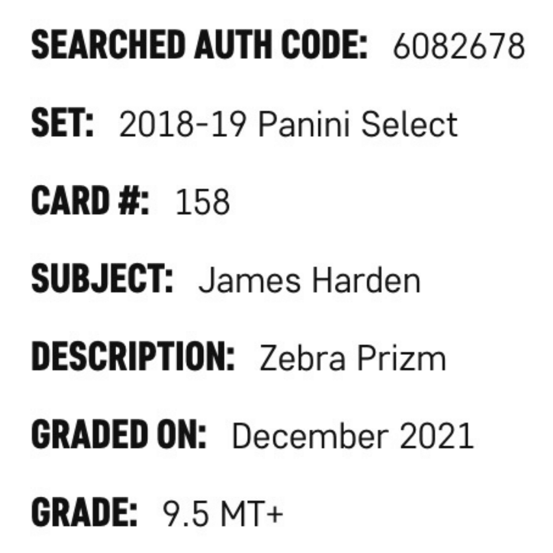 James Harden SGC 9.5 2018-19 Panini Select Zebra Prizm Case Hit Card #158