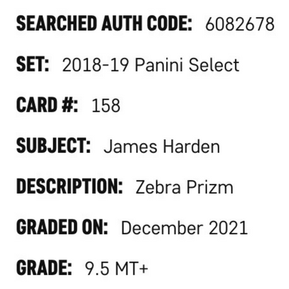 James Harden SGC 9.5 2018-19 Panini Select Zebra Prizm Case Hit Card #158