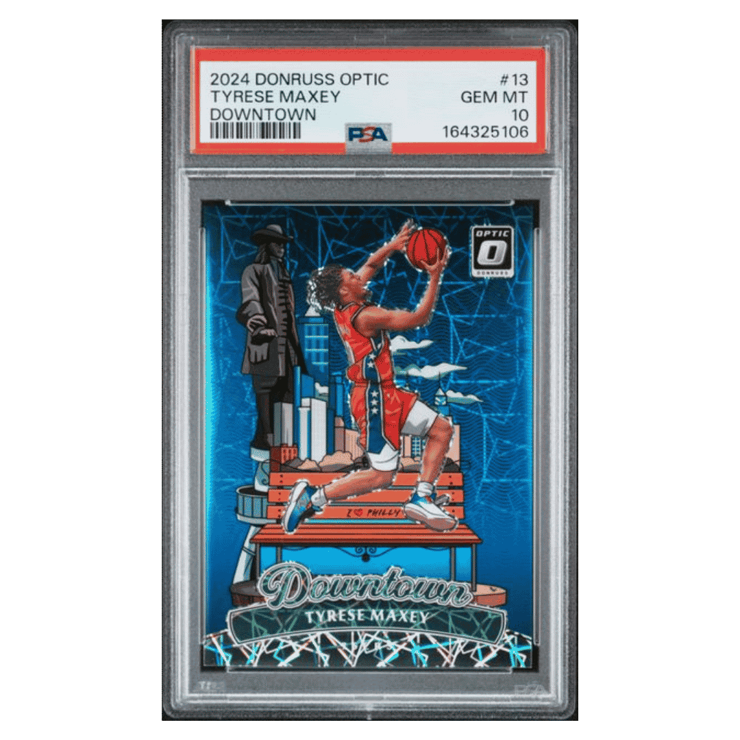 Tyrese Maxey PSA 10 2024 Panini Donruss Optic Downtown Card #13
