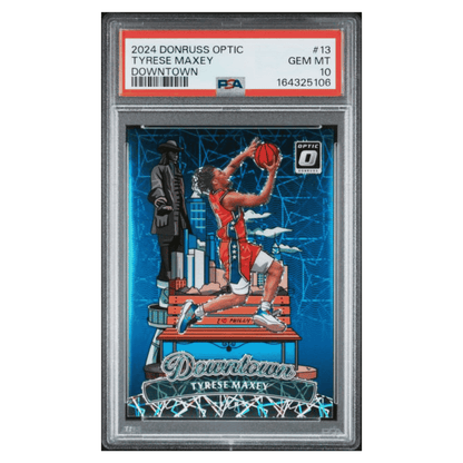 Tyrese Maxey PSA 10 2024 Panini Donruss Optic Downtown Card #13