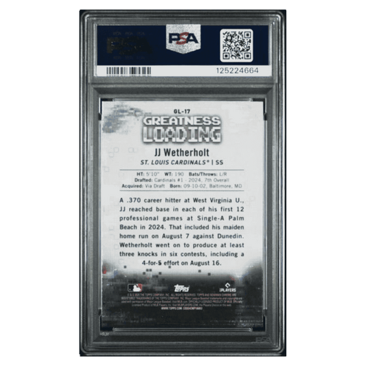 JJ Wetherholt PSA 10 2025 Topps Bowman Chrome Greatness Loading Card #GL17