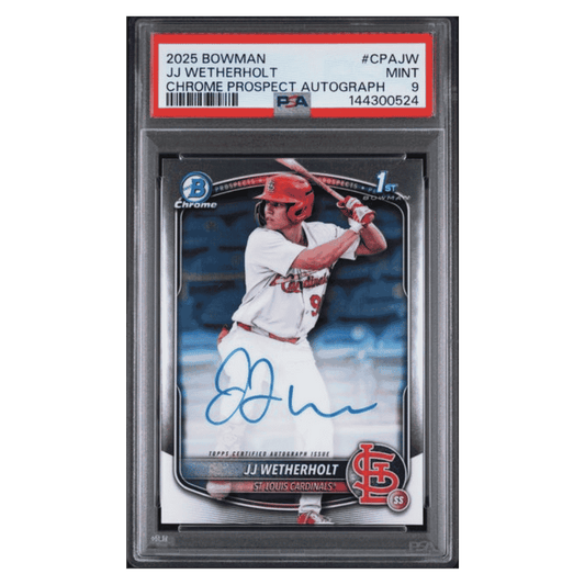 JJ Wetherholt PSA 9 2025 Topps Bowman Chrome Prospect Autograph Card #CPAJW