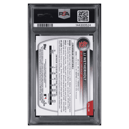 JJ Wetherholt PSA 9 2025 Topps Bowman Chrome Prospect Autograph Card #CPAJW